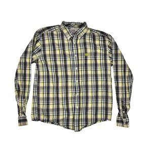 Cinch Boys Youth XXL Plaid Button Down Shirt Yellow Black White Long Sleeve